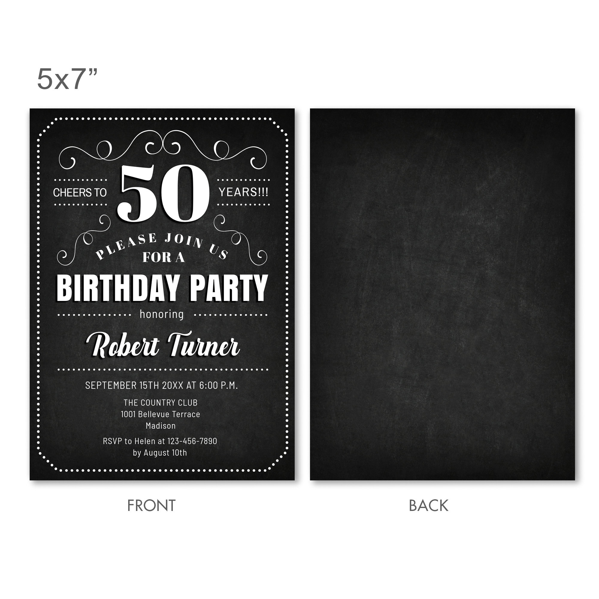 Einladung Geburtstag Gestreifte schwarze Tafel 50