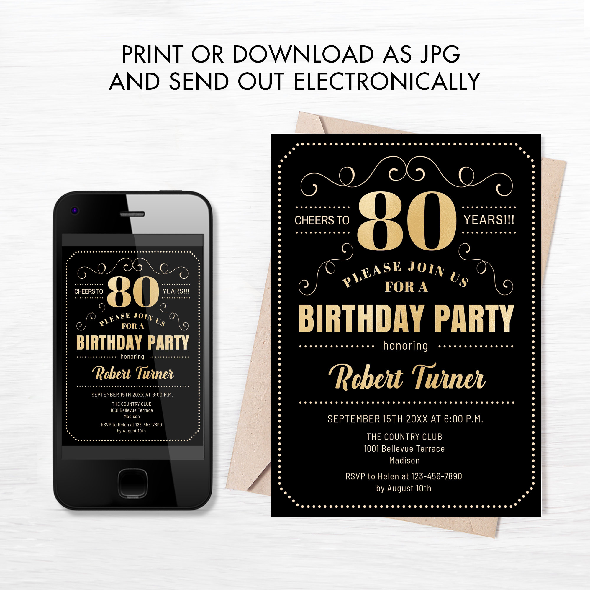 80th Birthday Party Invitation INSTANT DOWNLOAD Digital | Etsy