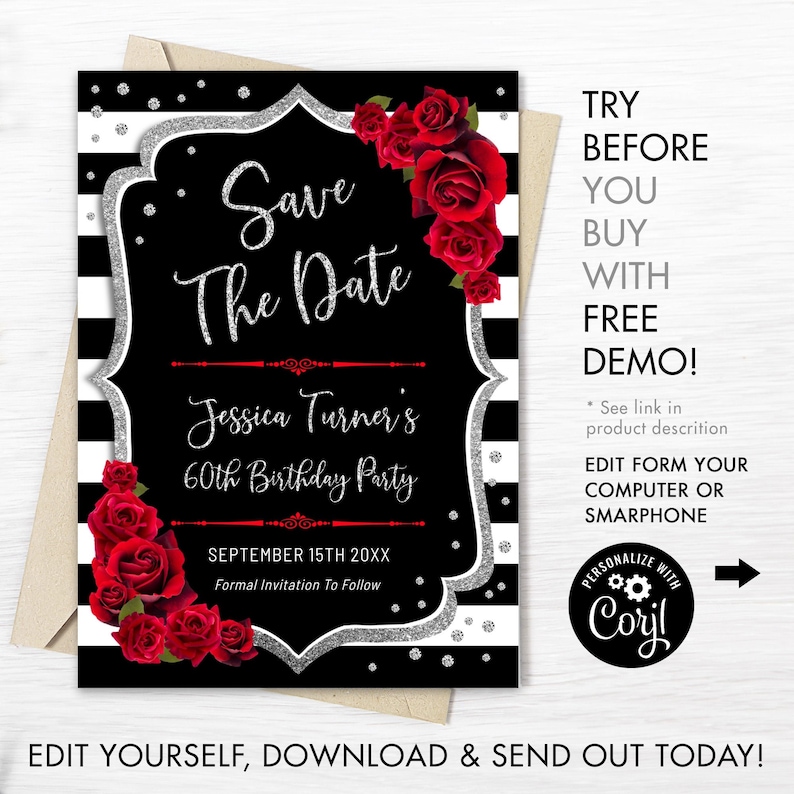 Save The Date Birthday Invitation INSTANT DOWNLOAD Digital Etsy