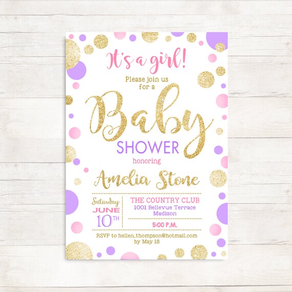 purple and gold baby shower invitations
