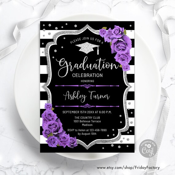 Graduation Iv Purple And Black Graduation Invitations Black Graduation Party Or