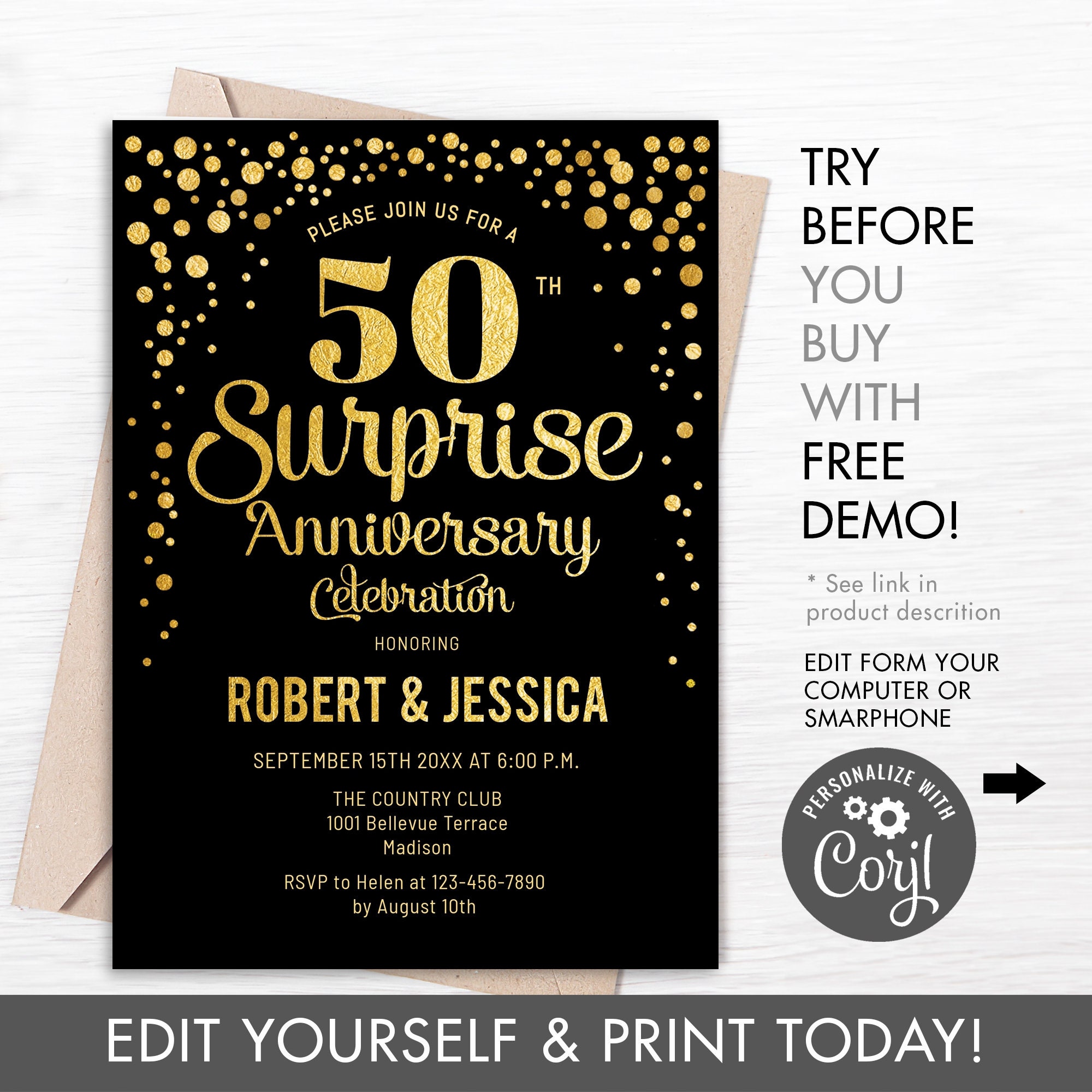 50th Surprise Wedding Anniversary Party Invitation INSTANT | Etsy
