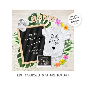 Digital Pregnancy Announcement. Gender Neutral Baby Reveal For Social Media. Tropical Leaves Due Date Announcement. Instagram