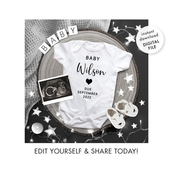 Social Media Pregnancy Announcement. Digital Gender Neutral Baby Reveal. Instant Download Announcement. Facebook Instagram. Black White