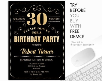 30th Birthday Party Invitation - INSTANT DOWNLOAD Digital