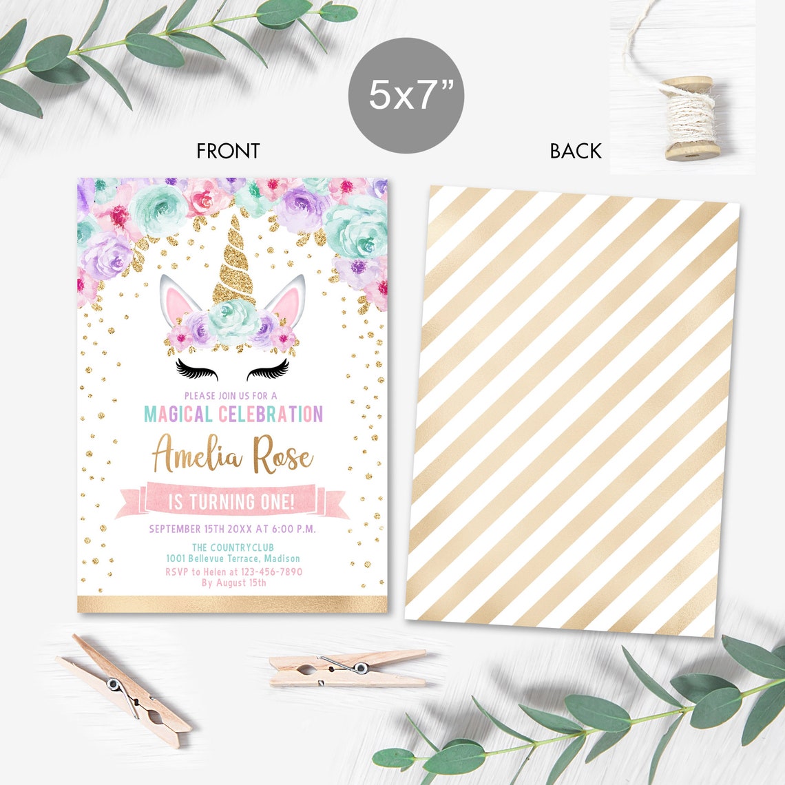 Editable Unicorn 1st Birthday Invitation INSTANT DOWNLOAD - Etsy