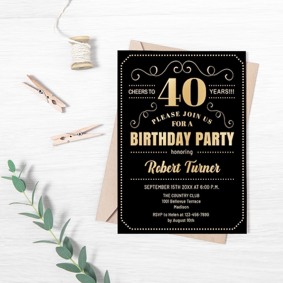 Biglietti D'Invito 40º Compleanno - Set Da 10, Formato A6, Nero E Oro, Da Compilare - Foto 11