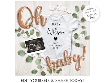 Digital Pregnancy Announcement For Social Media. Gender Neutral Baby Reveal. Pregnant Announcement Facebook Instagram. Oh Baby