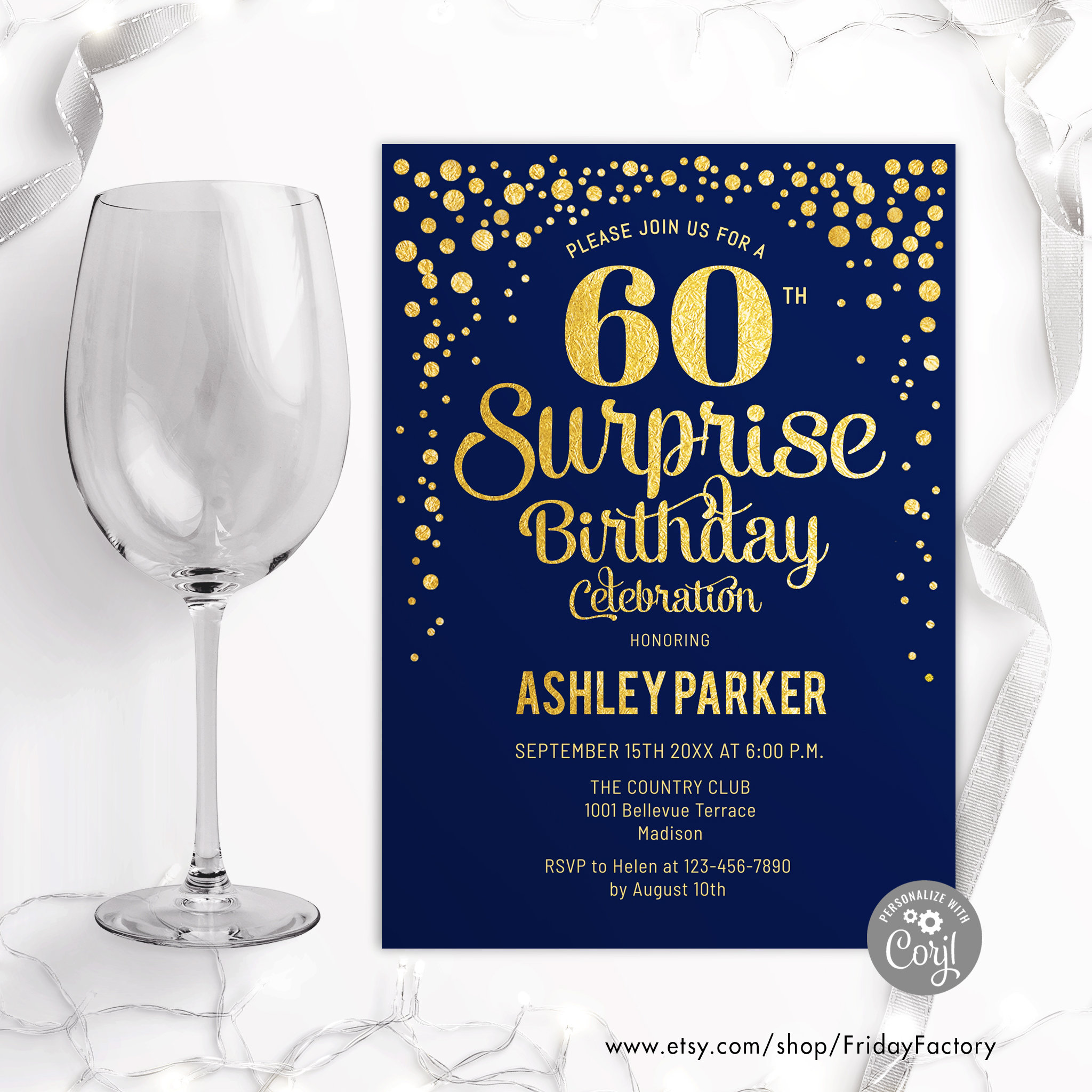 Surprise Birthday Invitation: Glitter Gold, Navy Blue (digital Template) -  Etsy, image size:2048x2048