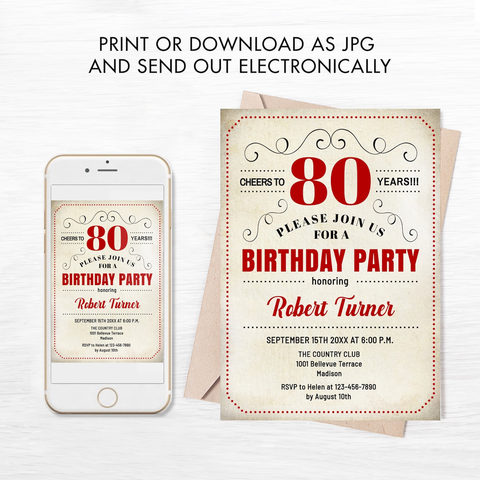 80th Birthday Party Invitation INSTANT DOWNLOAD Digital - Etsy