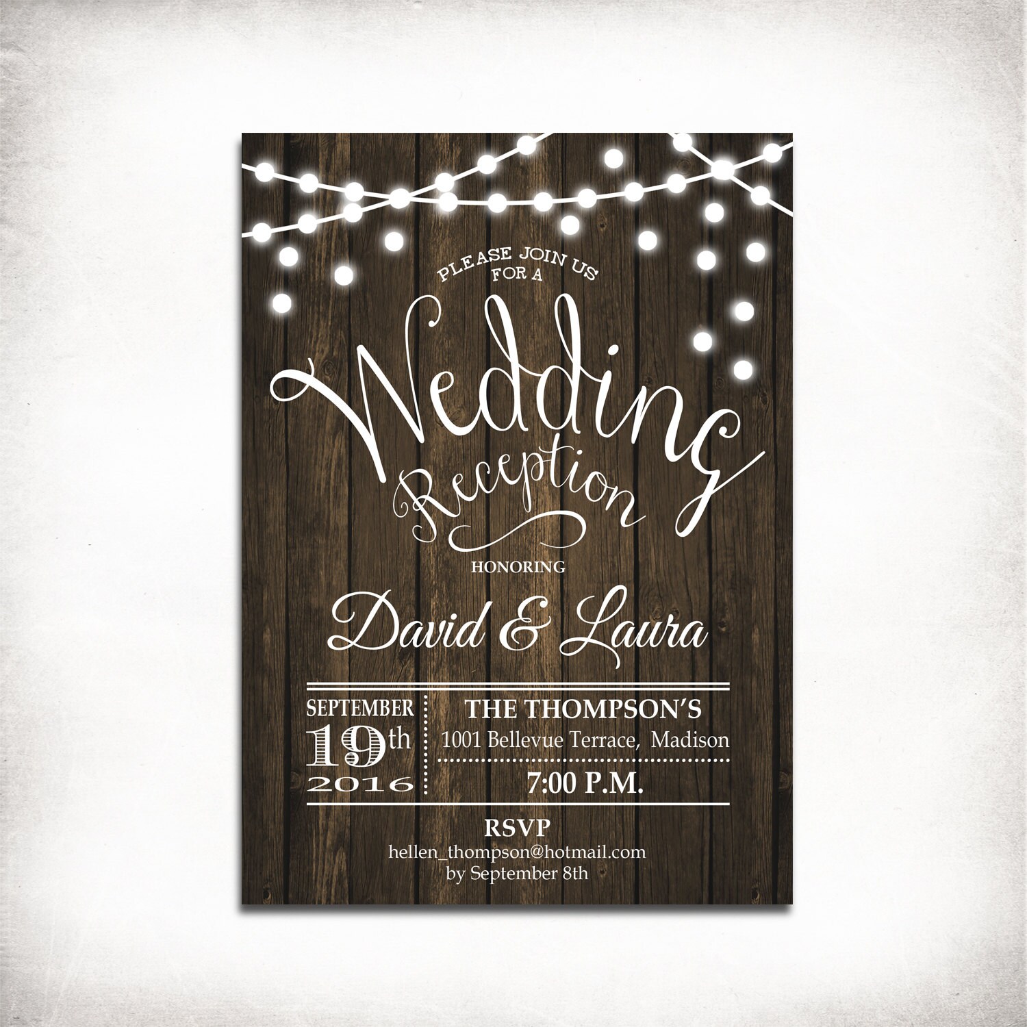 Wedding Reception Invitation / Rustic Printable Wood | Etsy