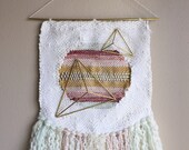 Weaving Wall Hanging / Weaving / Tapestry / Woven Wall Art / Himmeli / Woven Wall Art / Cream, Mint, Mustard, Copper, Gold, Red (Medium)