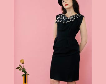 vintage 50s 60s black and white silk wiggle dress - AS IS