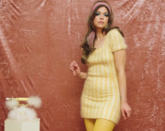 1960s peaches and cream striped mohair dress