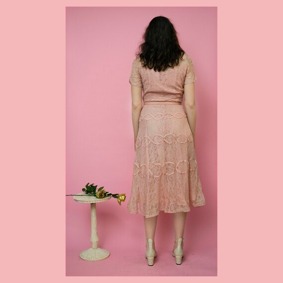 vintage 1950s pink lace belted dress by 'A Lady P… - image 3