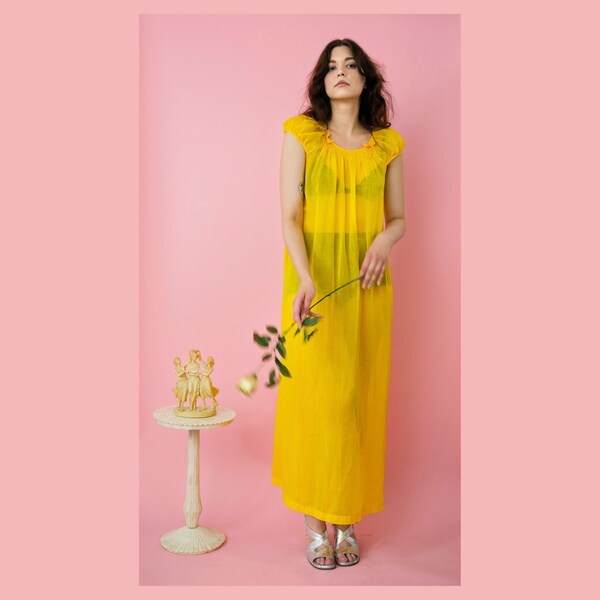 Vintage 70s pure Canarische maxi jurk geel