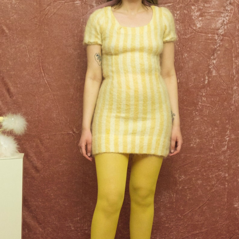 1960s peaches and cream striped mohair dress image 2