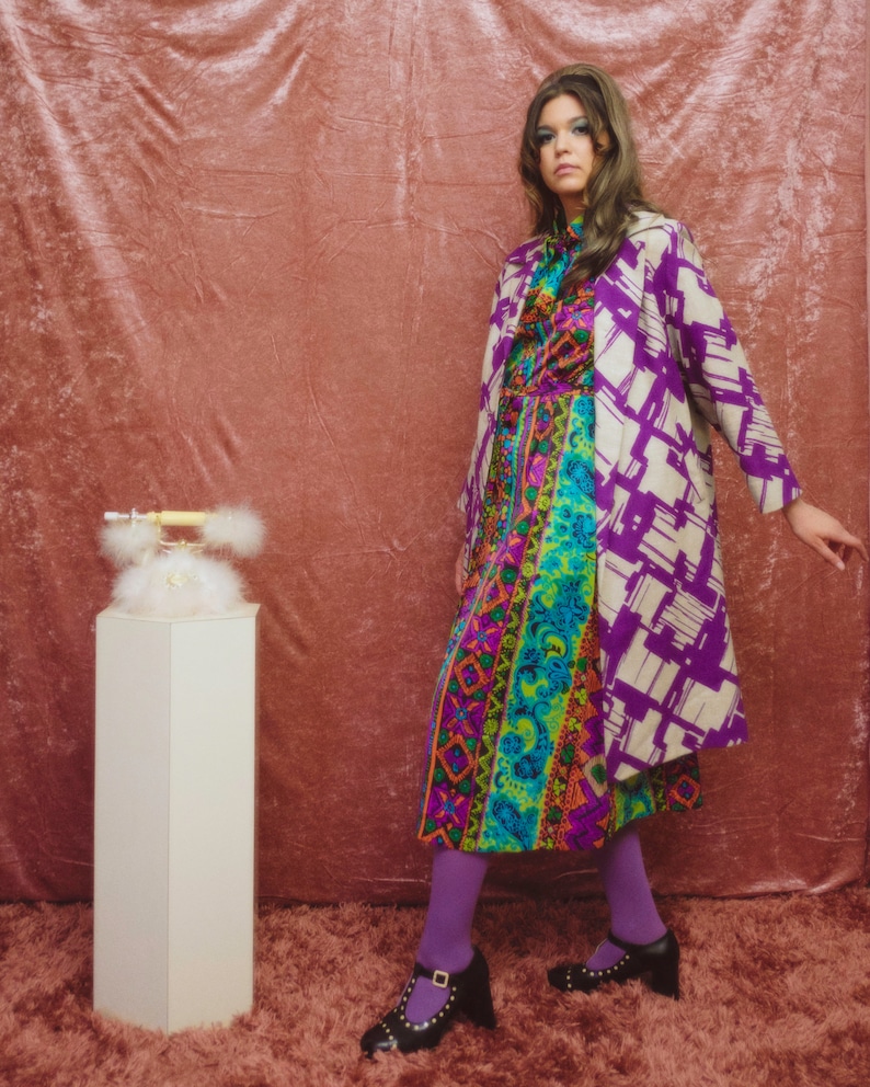1970s psychedelic print house dress image 1