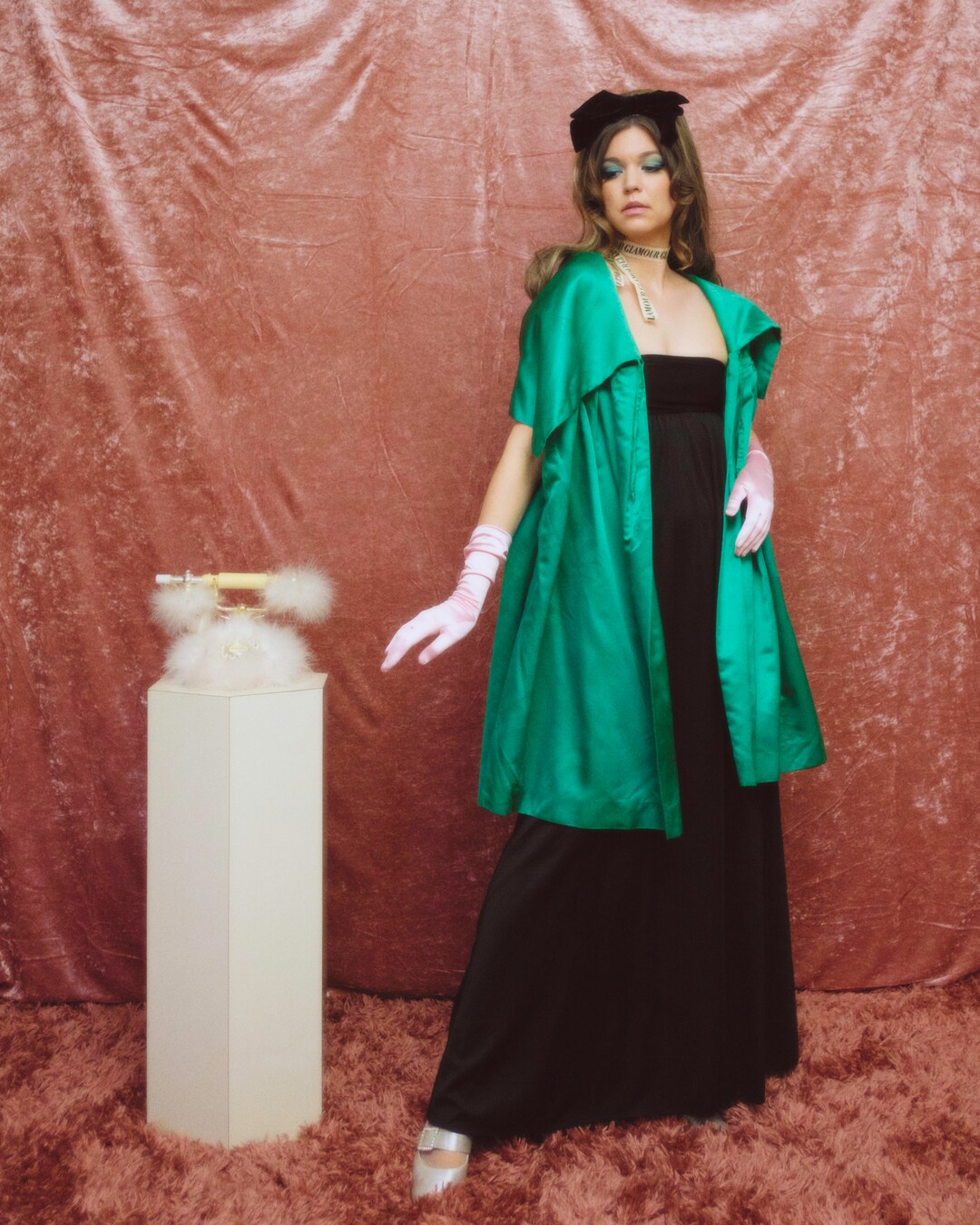 1960s Jeweled Button Teal Traina Cape main image 0