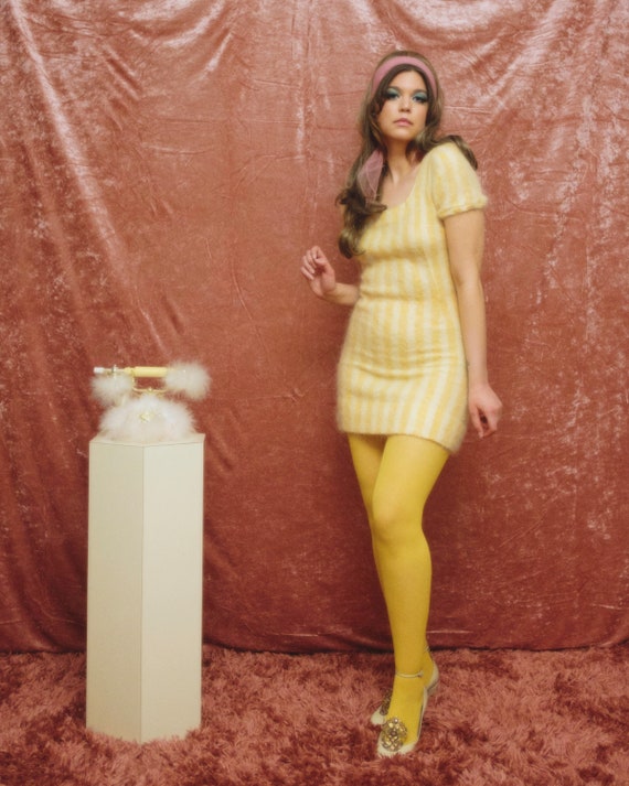 1960s peaches and cream striped mohair dress - image 1