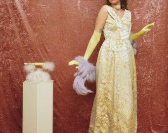 1960s pale gold brocade gown