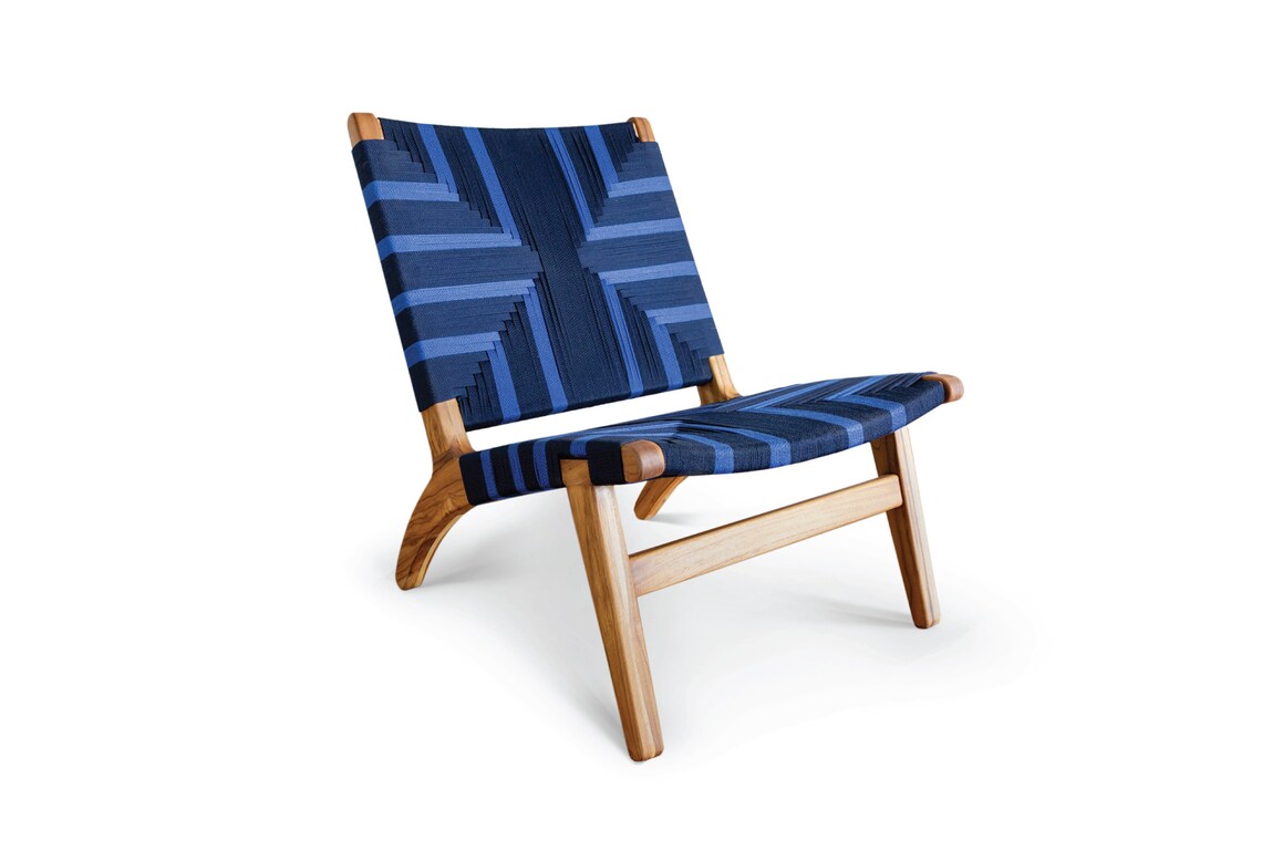 Midnight Blue Pattern Lounge Chair Mid Century Modern Etsy