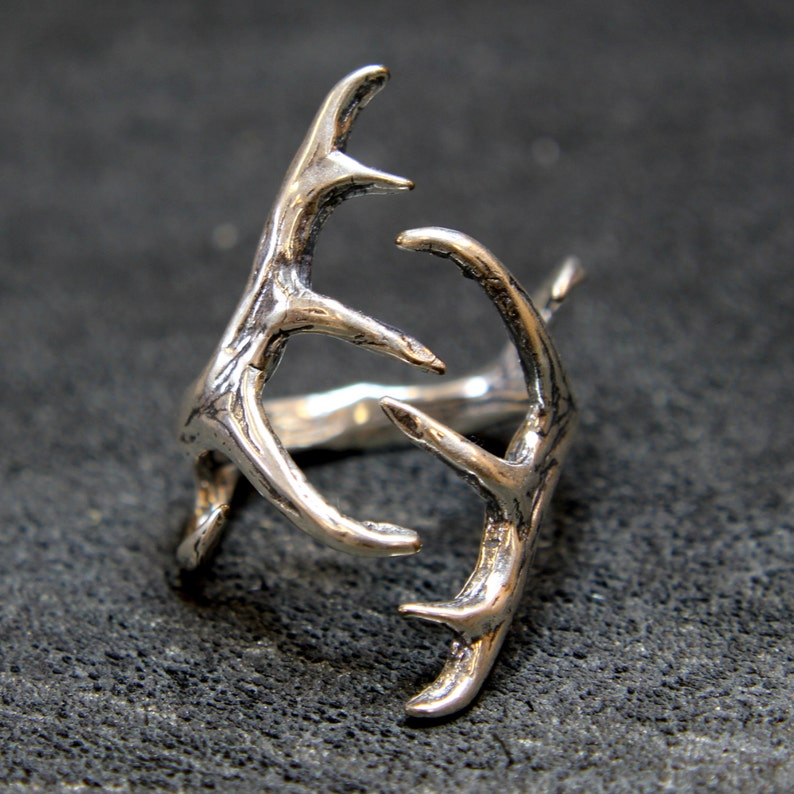 Silver Elk Antler Ring sterling Overlay on Solid White Bronze Etsy