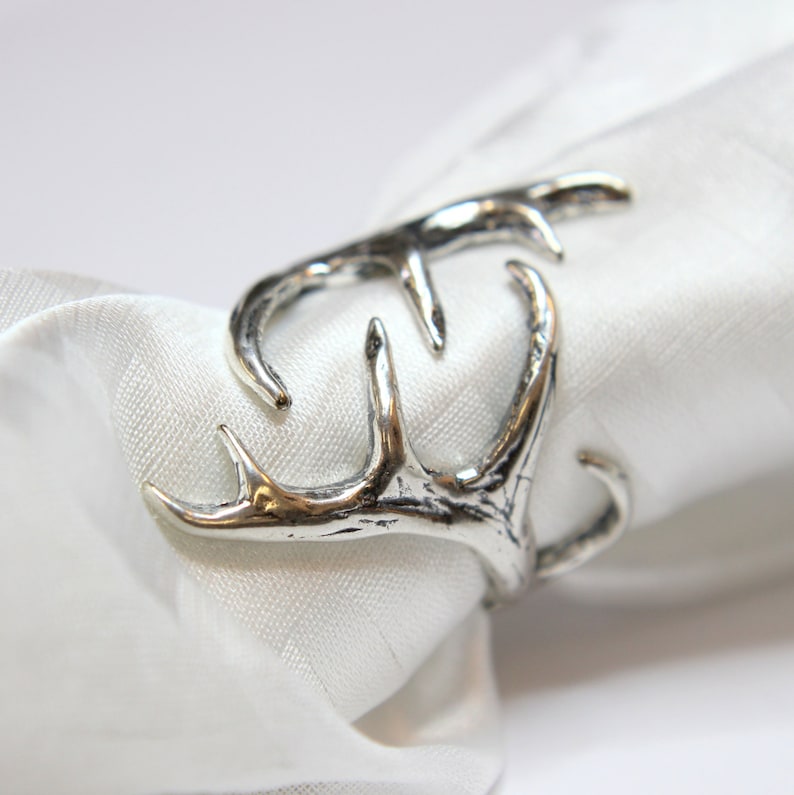 Silver Elk Antler Ring sterling Overlay on Solid White Bronze Etsy