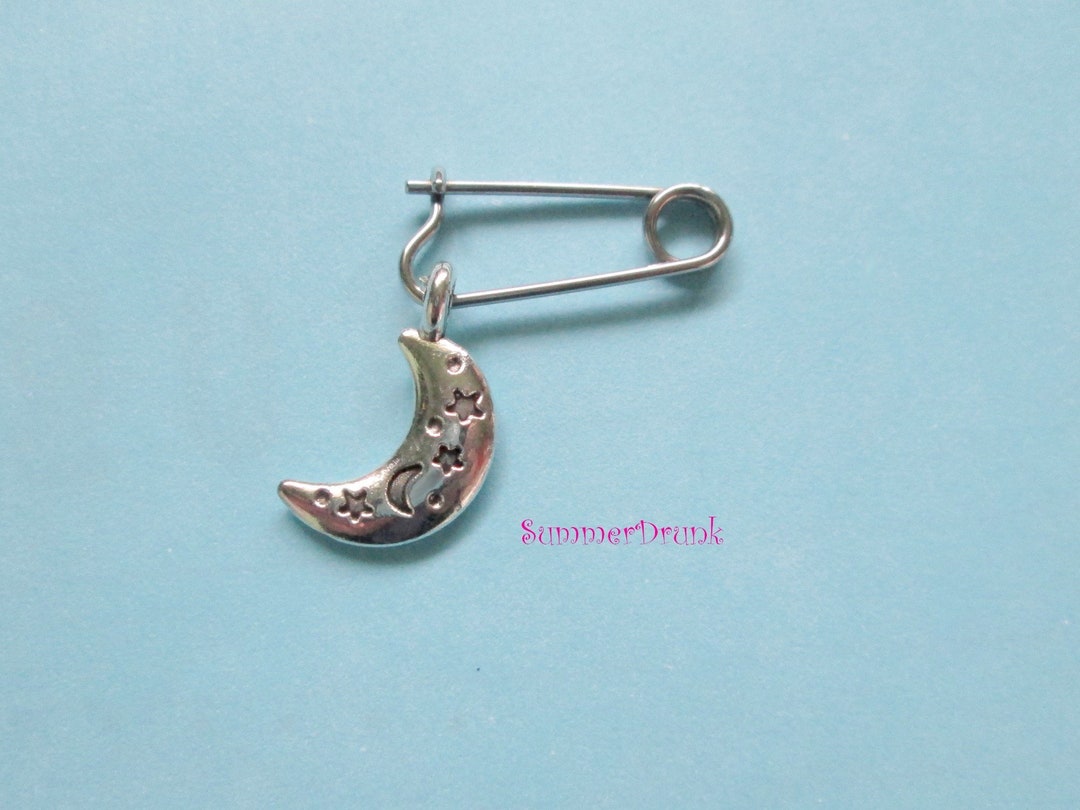 Safety Pin Nipple Ring With a Moon Etsy