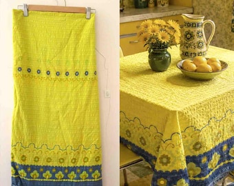 Vintage 60er 70er Jahre Gelb Blau Seersucker Baumwolle Rechteck Tischdecke Baumwolle 25% Rabatt Beim Kauf von 2 oder mehr Artikeln MORETHANONE25
