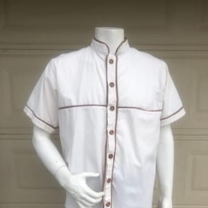 Vintage Men&#39;s Nehru Shirt Cotton Muslin Hippie Wedding Shirt Size Large