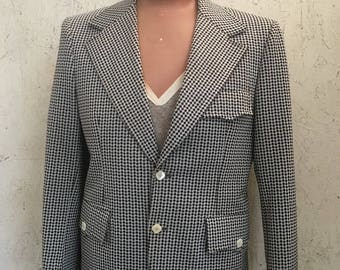 Vintage Sport Coat 60s 70s Diamond Print Blazer Vintage Groom Sport Jacket Belted 39S