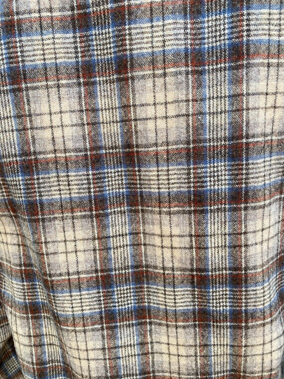1960s 1970s Wool Pendleton Shirt Tan Plaid Oxford… - image 5