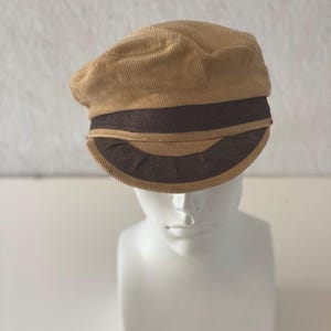 Vintage Authentic Greek Fisherman Cap Tan Corduroy Aegean Hat Made in Greece Size 62-7 3/4 Large