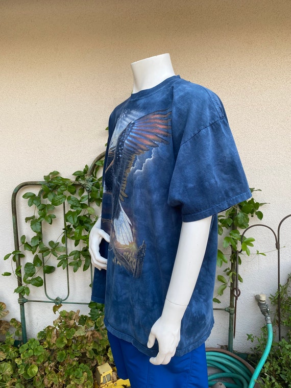 Vintage Eagle Shirt Blue Dyed Cotton T Shirt Patr… - image 3
