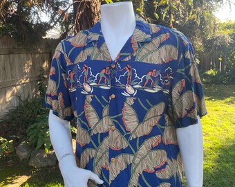 Vintage 90s Diamond Head Sportswear "Surf Tiki" Print Hawaiian Shirt Size Large