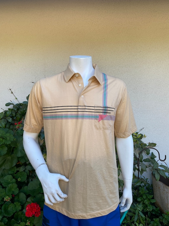 80s 90s Camel Striped Polo Shirt Golf Shirt Arrow 