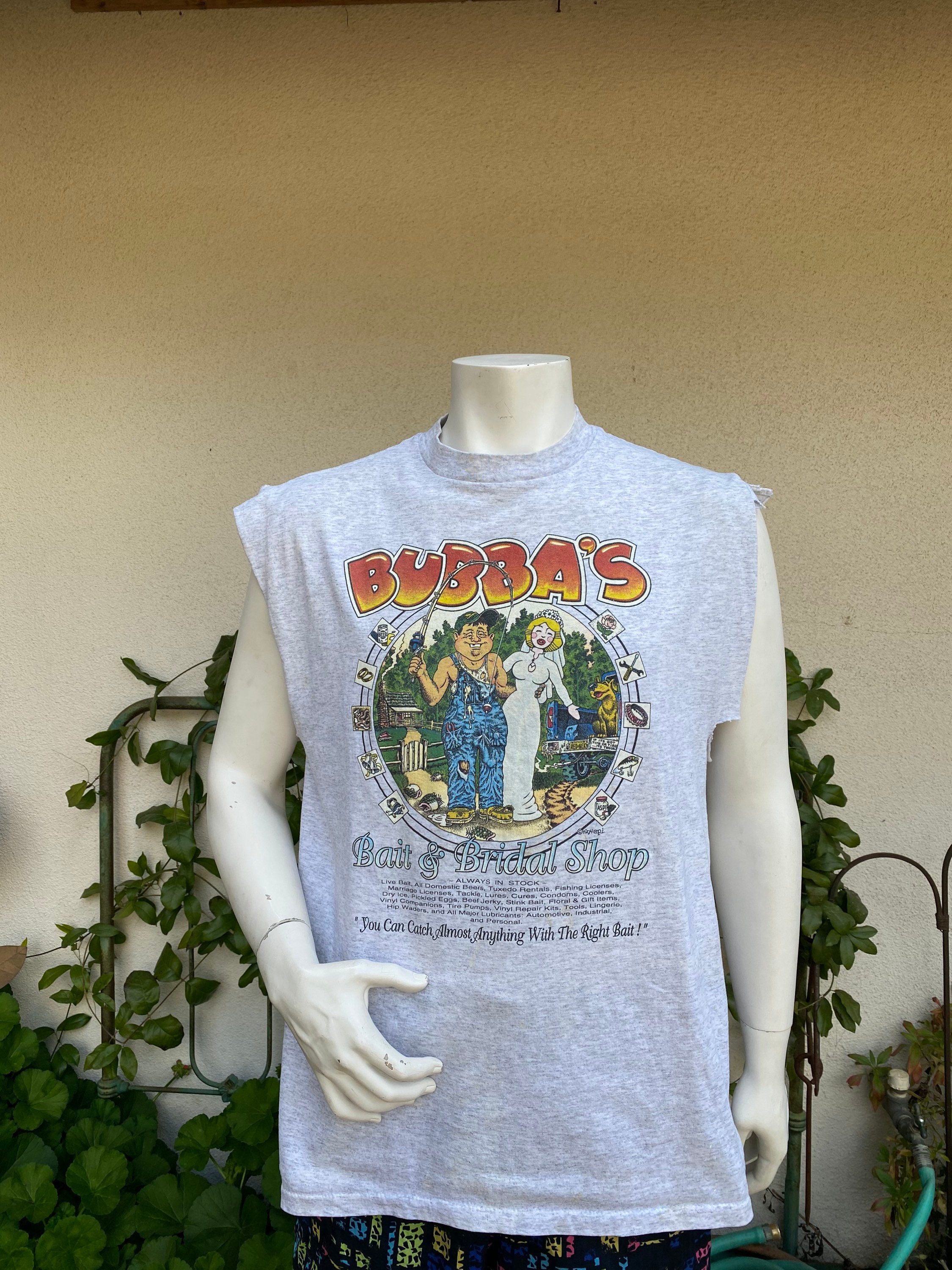 90s Bubba's Bait & Bridal Shop T Shirt Cut Sleeves Graphic Tee Shirt Kansas City USA Size XL