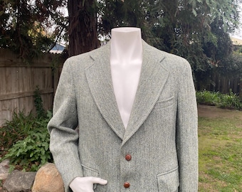 Vintage 80s Herringbone Tweed Sport Coat - Marine Blue Wool Blend