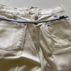Vintage 70s White Wrangler Flared Jeans Blue Contrast Stitch Woven Trousers Waist 36 36x30.5 image 3