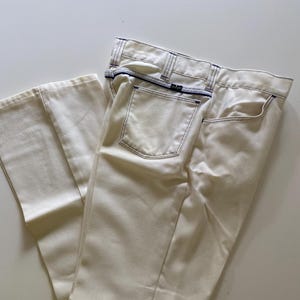 Vintage 70s White Wrangler Flared Jeans Blue Contrast Stitch Woven Trousers Waist 36 36x30.5