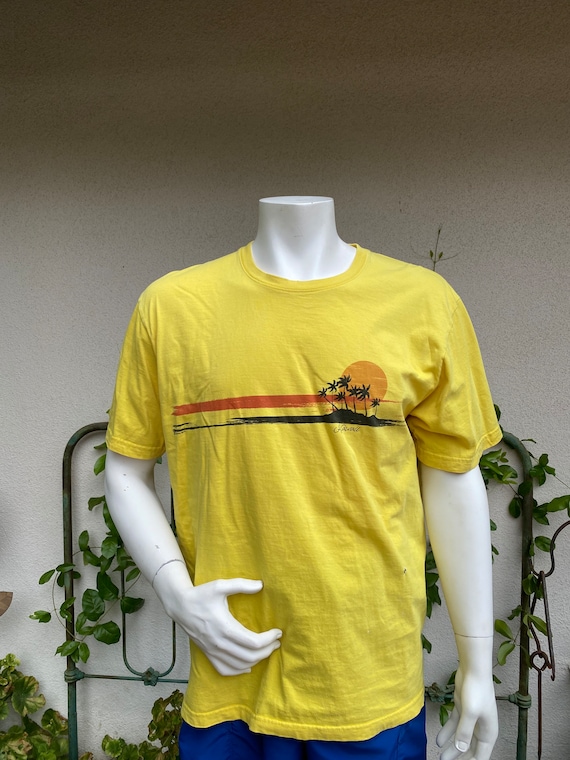 Vintage Hawaii Crazy Shirts Yellow Tropical TShirt Combed Cotton Hawaii Scene Surf Size Large