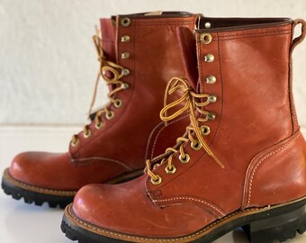 Vintage NOS Walker Leather Logger Work Boots Vibram Soles Size 7 1