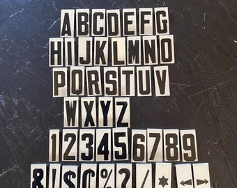 Vintage 1 1/2" Unitype Metal Sign Letters, Numbers & Punctuation Black on White