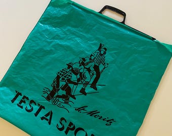 Vintage 80s Testa Sport St Moritz Switzerland Shopping Bag Large Retro Plastic Reusable Sporting Goods Store Tote