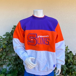 Vintage 90s Phoenix Suns Sweatshirt NBA Embroidered Letterman Nutmeg Orange Purple Space Dye Gray Size XL