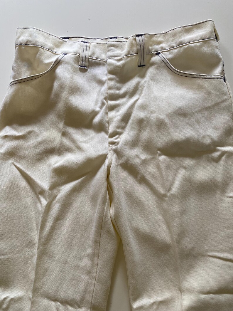 Vintage 70s White Wrangler Flared Jeans Blue Contrast Stitch Woven Trousers Waist 36 36x30.5 image 4