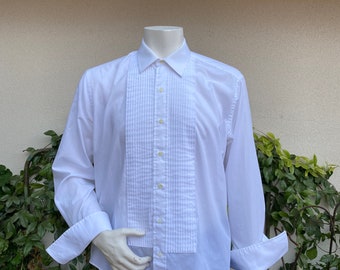 Vintage White Tuxedo Shirt French Cuff Vintage Formal Prom Shirt by Nigel White Size 17 1/2 35