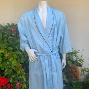 Vintage 80s 90s Mens Summer Robe Sky Blue Light Weight Open Front Loungewear Dressing Robe by Sea Island Size 3XL