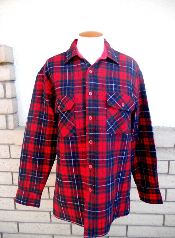 Vintage Men's Flannel Jacket // Red Flannel Shirt… - image 1